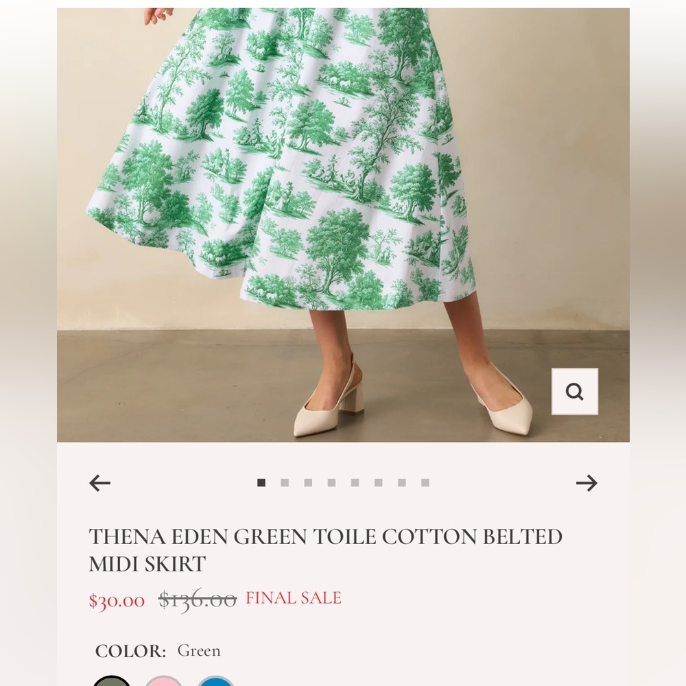 PRICE ⬇️ Green Toile Print Midi Skirt with Matching Belt - Picture 5 of 5